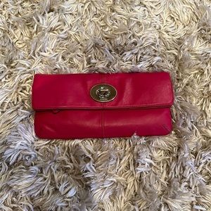 Hot Pink Coach Fold Over Leather Clutch